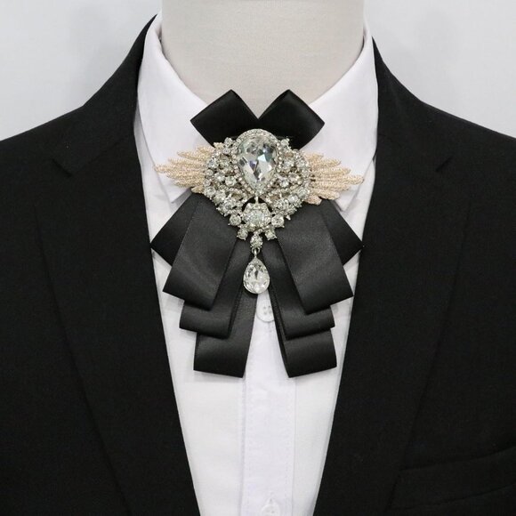Bow Ties for Men Women Adjustable Rhinestone Bow Tie, Pre-tied Satin Bowtie for - Picture 4 of 6